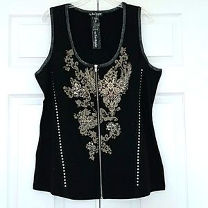 Bus Stop Plus Size Black Biker Cross & Wing Zip Vest